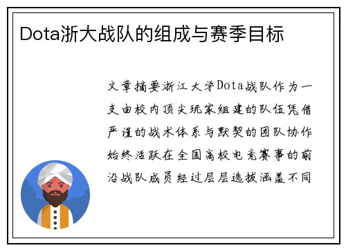 Dota浙大战队的组成与赛季目标