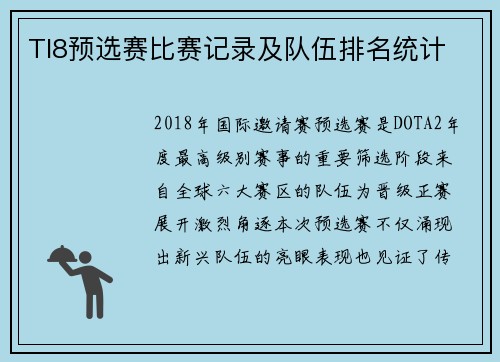 TI8预选赛比赛记录及队伍排名统计
