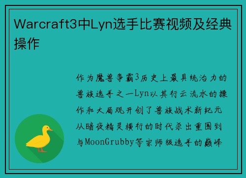 Warcraft3中Lyn选手比赛视频及经典操作
